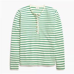 j.crew striped ruffle collar henley in ivory green onyx xxs long sleeve top
